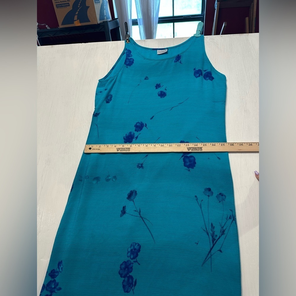Vintage Koret Petites Sleeveless Floral Maxi Dress Blue Teal Summer Resort M - Picture 5 of 7
